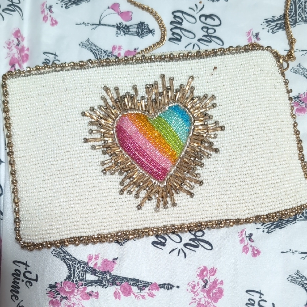 Beaded Heart Clutch with Gold Accents